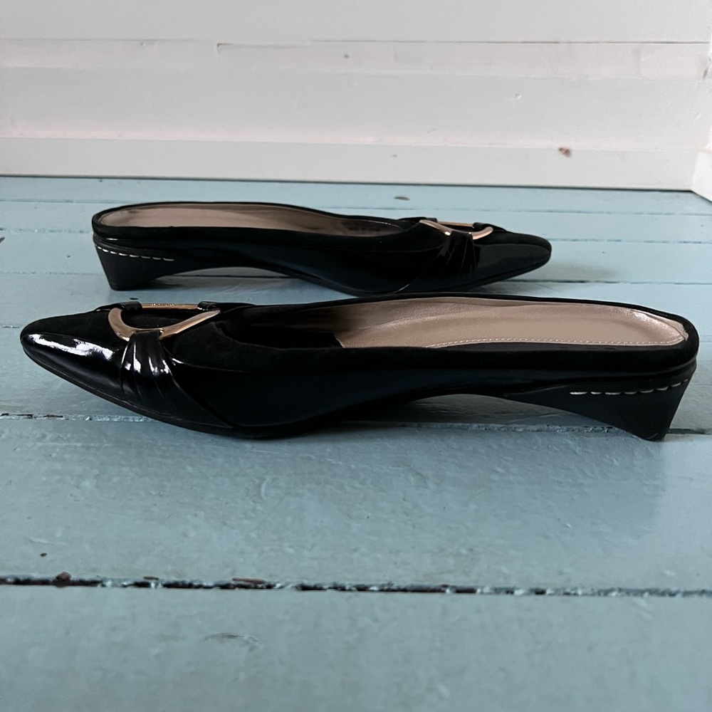 Cole Haan Black Mules with Gold Accent
